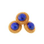 A lapis lazuli ring and earring suite, circa 1980