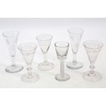 A collection of six Georgian wine and ale glasses, 18th Century and later, to include a pair of