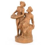 AFTER CLAUDE MICHEL CLODION (FRENCH, 1738-1814): A LATE 19TH CENTURY FRENCH TERRACOTTA FIGURAL GROUP