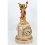 A late 19th/early 20th century French gilt metal mounted onyx mantle clock, with Japy Frères