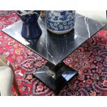 A modern design Deco style occasional black marble top table, of square shape having stepped base,