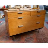 A 1960s STAGE FINE LINE BIRCH CHEST OF DRAWERS DESIGNED BY JOHN AND SYLVIA REID, the four drawers