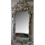 Contemporary Chippendale style silvered frame wall mirror with Pagoda and C scroll frame 200 cms H