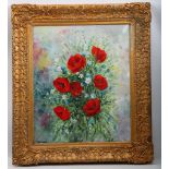 D. Midorge, oil on canvas study of a display of poppies and wild flowers, having gallery stamp on