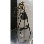 Pair of industrial style black metal adjustable table lamps with cage shades, 59 cms H