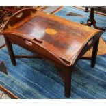 Reproduction George III style mahogany butlers tray occaisional table with paterae inlaid decoration