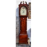 An early 19th Century, possibly George III, flame mahogany longcase clock, white dial, Arabic