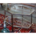 Pair of contemporary hexagonal chrome, glass top occasional tables 60 cm L