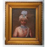 An oil painting portrait of a young Indian prince, in ornate gilt frame, 24.5 x 19.5cm.