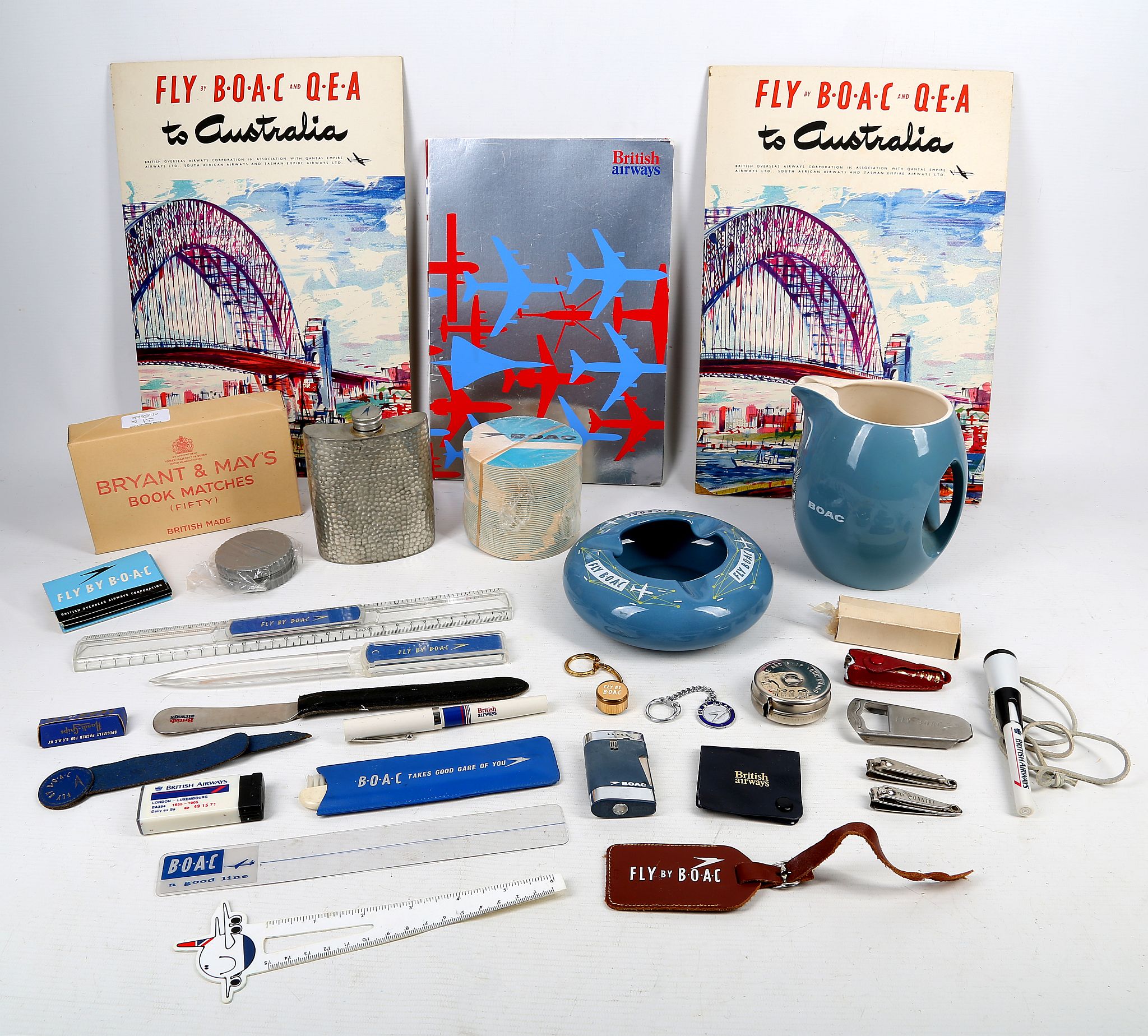 A collection of 1950's BOAC airline memorabilia, to incude a water jug and ashtray, a box of