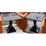 A pair of modern design Deco style occasional black marble top tables, both having stepped base,