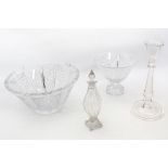 An unusual Bohemian cut glass centrepiece bowl in two sections, together with a glass baluster