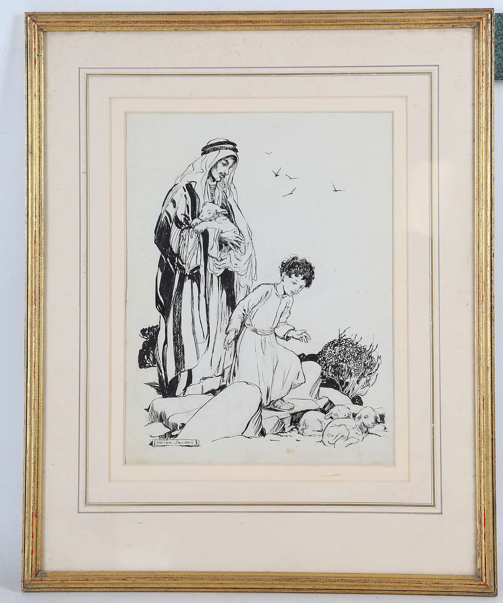 Helen Jacobs R.W.S. 1888-1970. Pair of pen and ink book illustrations from the life of Christ. - Image 4 of 5
