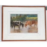 John Robert Keitley Duff R.I. R.E., 1862-1938. 'Cattle Take Water in a Stream'. Pastel on buff.