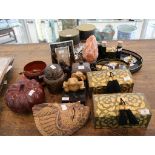 A quantity of assorted modern decorative boxes and accessories to include an oval toleware tray,