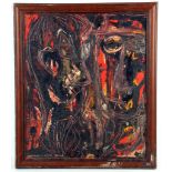 Jon Rowland (20th Century), untitled, 1964, abstract oil laid to board, study of two male heads,