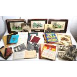 EPHEMERA. A small collection of documents, 20th-century photographs, framed satirical cartoons and