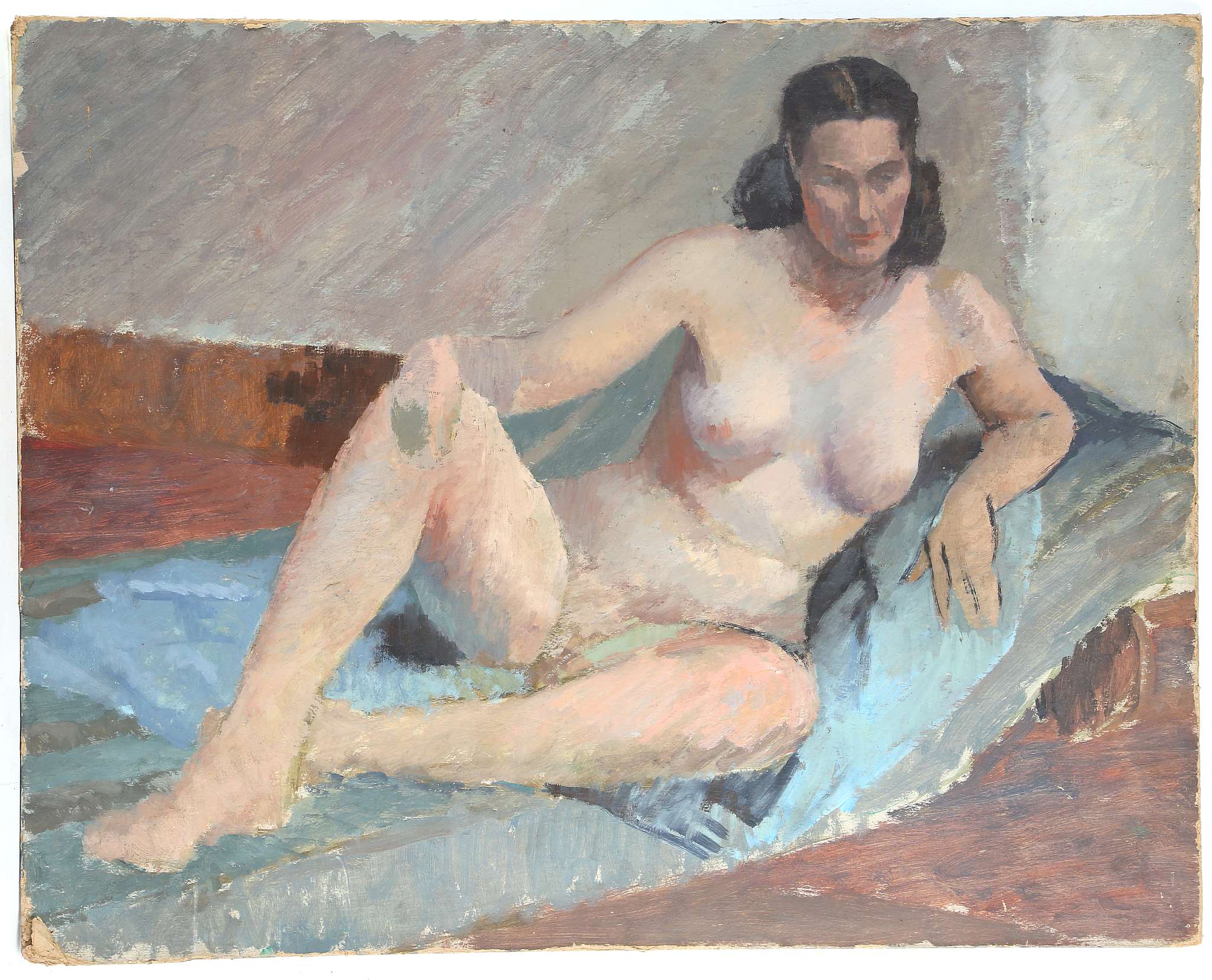 Circle of Duncan Grant, (British, 1885 - 1978), 20th century oil on board, female nude study,