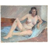 Circle of Duncan Grant, (British, 1885 - 1978), 20th century oil on board, female nude study,