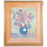 *** WITHDRAWN ***Spanish school mid 20th Century. 'Still Life Flowers in a Blue Vase'. Oil on