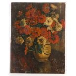 Anne Marie Hansen 1852-1941. 'Still Life Marigolds'. Oil on panel, monogrammed lower right. With a