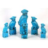 Three graduated pairs of early 20th Century turquoise glazed Chinese porcelain kylin. (6).