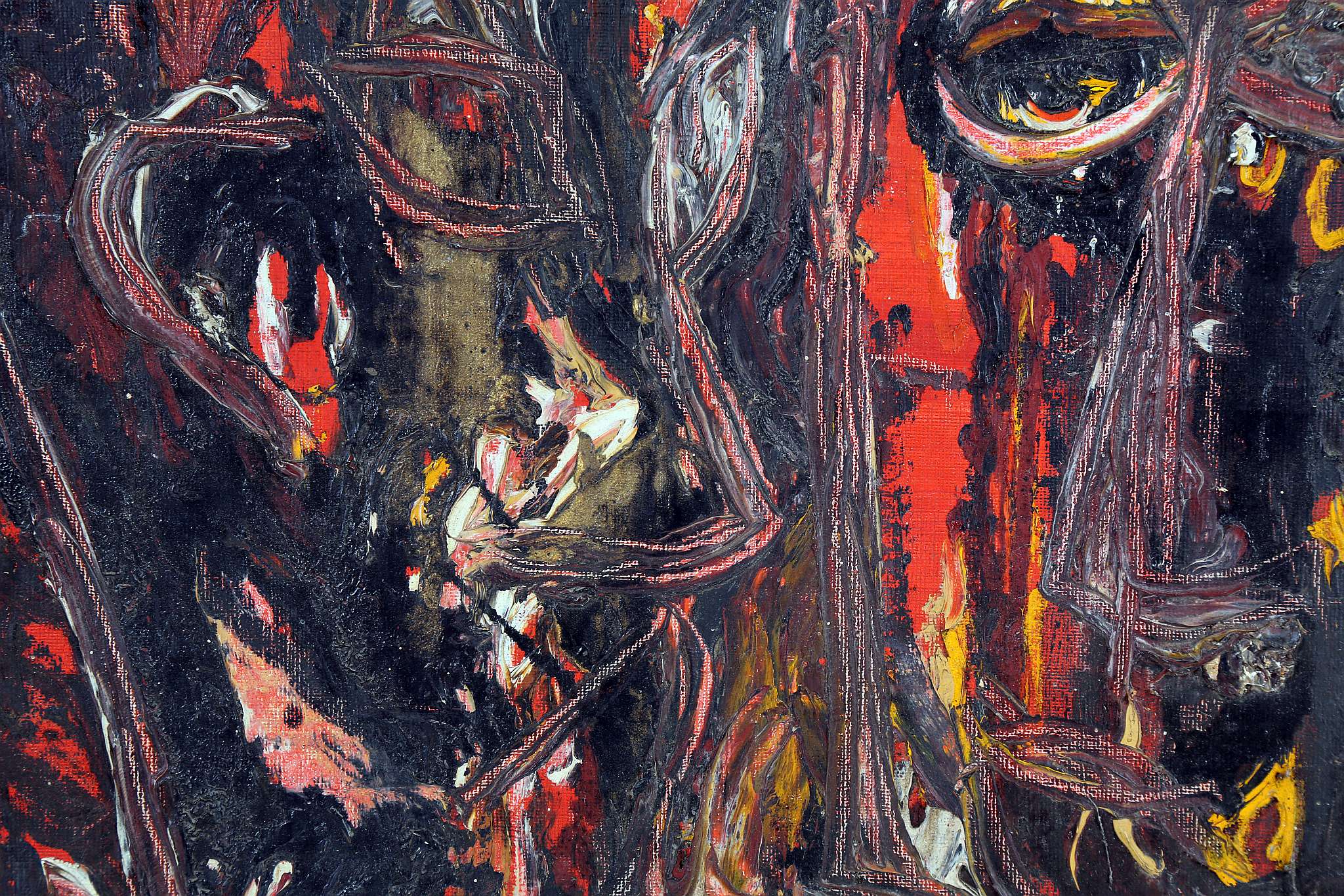 Jon Rowland (20th Century), untitled, 1964, abstract oil laid to board, study of two male heads, - Image 3 of 4