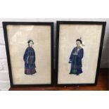 Two Chinese painted studies of a man and a woman on rice paper, framed