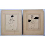 [BEARDSLEY, Aubrey (1872-98, manner of)]. Two original pen-and-ink drawings of female figures in the