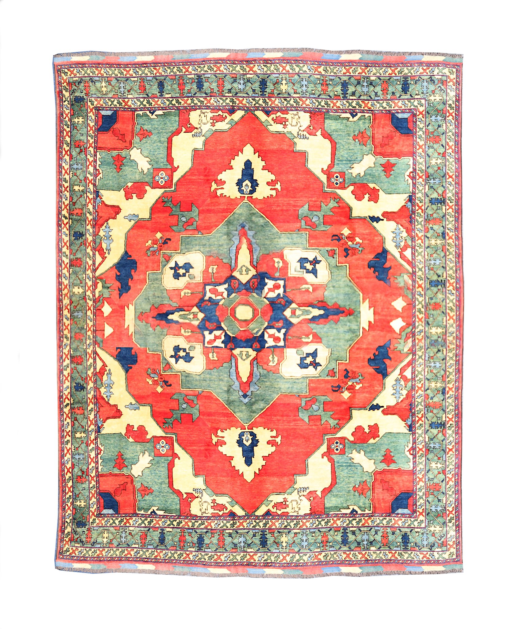 A FINE UZBEKISTAN CARPET approx: 11ft.3in. x 9ft.8in.(342cm. x 294cm.) The soft light red field with