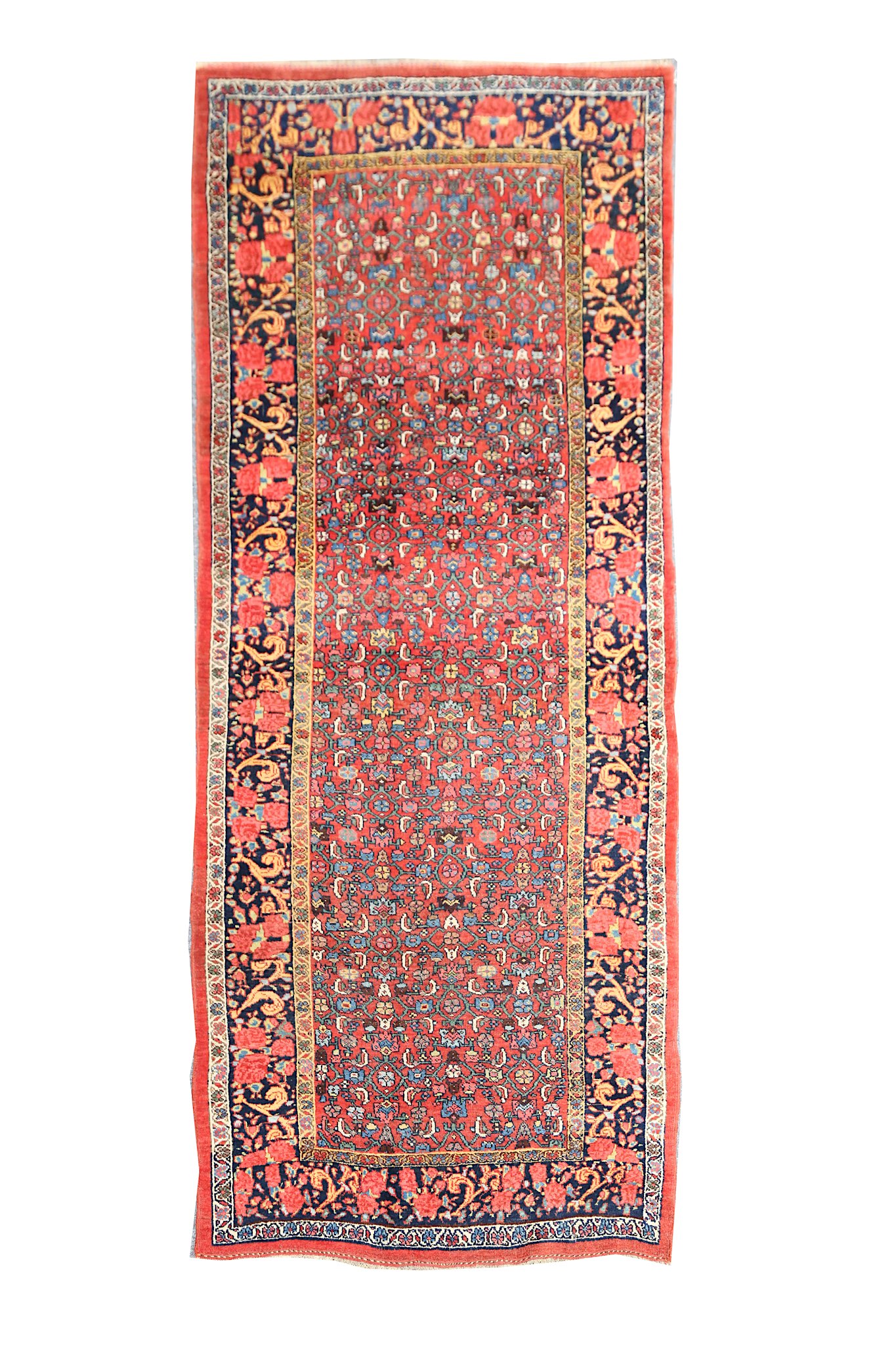 AN ANTIQUE BIJAR RUNNER, NORTH-WEST PERSIA approx: 9ft.11in. x 4ft.2in.(302cm. x 127cm.) The rust-