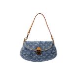 Louis Vuitton mini denim Pleaty shoulder bag, date code for 2005, monogram denim with tan leather