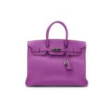 Hermes Cyclamen Epsom Birkin 35, date stamp for 2006, Palladium hardware, with padlock, cloche and