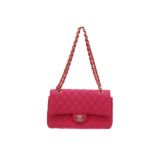 Chanel hot pink boucle Double Flap 2.55 bag, date code for 1989-91, pale gold tone hardware, the