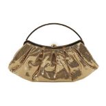 Dolce and Gabbana gold leather evening bag, textured pleated leather on gold tone loop frame, 29cm