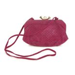 Bottega Veneta pink suede handbag, 1990s, woven suede on frame with gilt metal 'horn' shaped