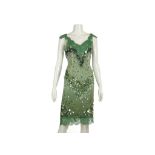 Dolce and Gabbana green lace and silk embroidered cocktail dress, of tight form with bands of