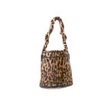 Fendi leopard print Palazzo bucket bag, leopard print pony skin with black leather trim,