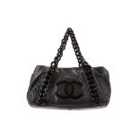 Chanel black leather Medium Modern Chain tote, date code for 2006-08, black lamb leather with chunky