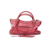 Balenciaga pink First Classic Studs handbag, distressed pink leather and silver tone studs, with