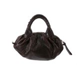 Fendi distressed brown leather small Spy bag, brown woven leather handles, 35cm wide, 20cm high,
