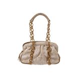 Dolce and Gabbana cream jacquard handbag, gold leather trim and attractive gilt metal chain