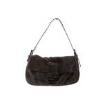 Fendi black astrakhan Baguette, with black lizard skin trim and shoulder strap, black crystal