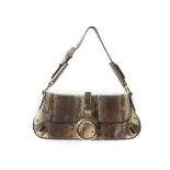 Dolce and Gabbana gold handbag, tan lizard skin with python pattern, gold tone hardware, single