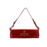 Jimmy Choo red satin Cosmo evening bag, crystal embellished clasp with gold tone hardware, 25cm