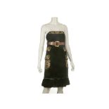Dolce and Gabbana Runway black velvet cocktail dress, beautifully embellished with gold thread and