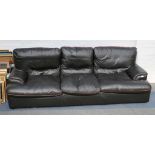 A black leather 3 seater sofa and armchair, manufactured by Zani Poltrona, Italy, retailed by