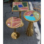 A selection of three modern brass side tables, with semi-precious stone tops, manufactured by