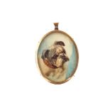 ENGLISH SCHOOL (EARLY 20TH CENTURY). Portrait miniature of a bull dog wearing a red studded