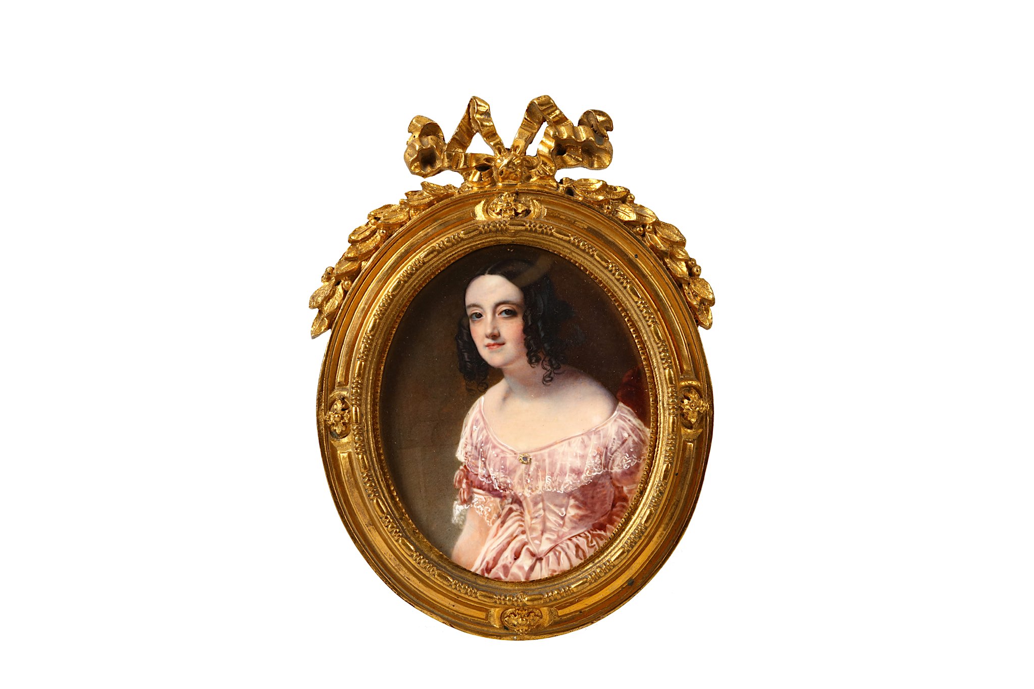 ROBERT THORBURN A.R.A. (1818-1885). Portrait miniature of a Lady, wearing a pink dress with white